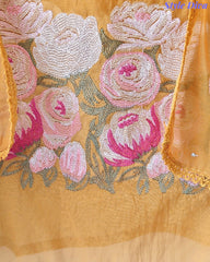 Mul Cotton Unstitched Suit Set with Daman Embroidery & Crochet Lace Dupatta