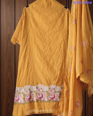 Mul Cotton Unstitched Suit Set with Daman Embroidery & Crochet Lace Dupatta