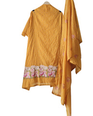 Mul Cotton Unstitched Suit Set with Daman Embroidery & Crochet Lace Dupatta