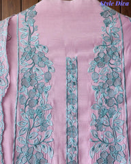 Mul Cotton Unstitched Suit Set with Overall Embroidery & Scalloped Dupatta
