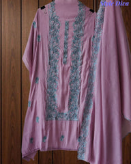 Mul Cotton Unstitched Suit Set with Overall Embroidery & Scalloped Dupatta
