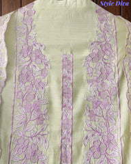 Mul Cotton Unstitched Suit Set with Overall Embroidery & Scalloped Dupatta