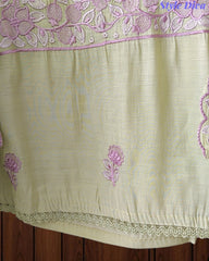 Mul Cotton Unstitched Suit Set with Overall Embroidery & Scalloped Dupatta