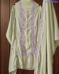 Mul Cotton Unstitched Suit Set with Overall Embroidery & Scalloped Dupatta