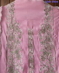 Mul Cotton Unstitched Suit Set with Overall Embroidery & Scalloped Dupatta