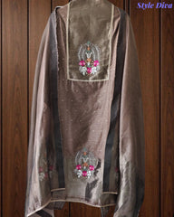 Jamdani Cotton Lagdi Patta- Faux Leather Unstitched Suit