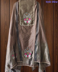 Jamdani Cotton Lagdi Patta- Faux Leather Unstitched Suit