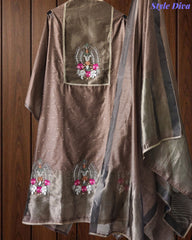 Jamdani Cotton Lagdi Patta- Faux Leather Unstitched Suit