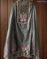Jamdani Cotton Lagdi Patta- Faux Leather Unstitched Suit
