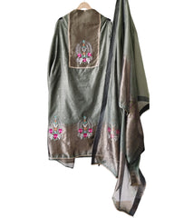 Jamdani Cotton Lagdi Patta- Faux Leather Unstitched Suit