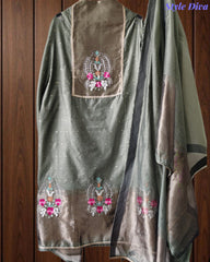 Jamdani Cotton Lagdi Patta- Faux Leather Unstitched Suit