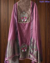 Jamdani Cotton Lagdi Patta- Faux Leather Unstitched Suit