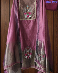 Jamdani Cotton Lagdi Patta- Faux Leather Unstitched Suit