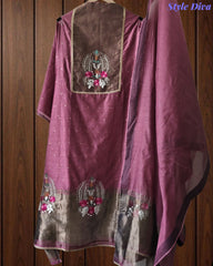 Jamdani Cotton Lagdi Patta- Faux Leather Unstitched Suit