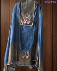 Jamdani Cotton Lagdi Patta- Faux Leather Unstitched Suit