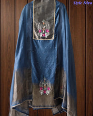 Jamdani Cotton Lagdi Patta- Faux Leather Unstitched Suit