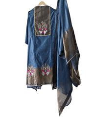 Jamdani Cotton Lagdi Patta- Faux Leather Unstitched Suit