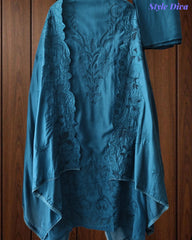 Premium Crush Mul Cotton Unstitched Suit with Laser Cut Work and Embroidery