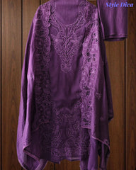 Premium Crush Mul Cotton Unstitched Suit with Laser Cut Work and Embroidery
