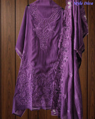 Premium Crush Mul Cotton Unstitched Suit with Laser Cut Work and Embroidery