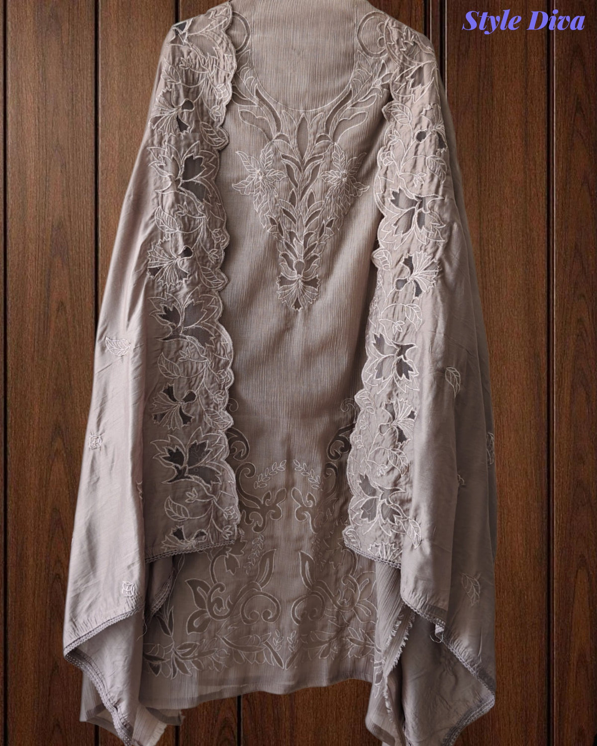 Premium Crush Mul Cotton Unstitched Suit with Laser Cut Work and Embroidery