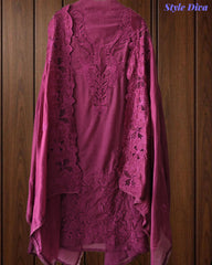 Premium Crush Mul Cotton Unstitched Suit with Laser Cut Work and Embroidery
