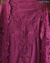 Premium Crush Mul Cotton Unstitched Suit with Laser Cut Work and Embroidery