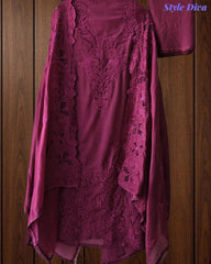Premium Crush Mul Cotton Unstitched Suit with Laser Cut Work and Embroidery