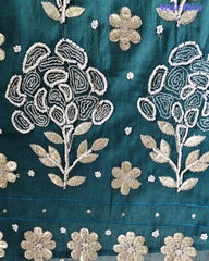 Designer Mul Cotton Unstitched Suit Set with Pita Work, Pearl Highlights & Mukiesh Dupatta