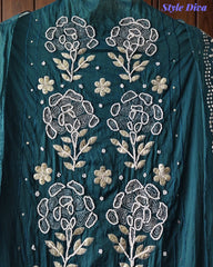 Designer Mul Cotton Unstitched Suit Set with Pita Work, Pearl Highlights & Mukiesh Dupatta
