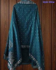 Designer Mul Cotton Unstitched Suit Set with Pita Work, Pearl Highlights & Mukiesh Dupatta