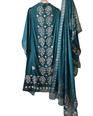 Designer Mul Cotton Unstitched Suit Set with Pita Work, Pearl Highlights & Mukiesh Dupatta