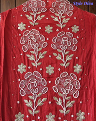 Designer Mul Cotton Unstitched Suit Set with Pita Work, Pearl Highlights & Mukiesh Dupatta