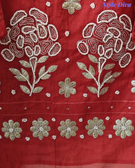 Designer Mul Cotton Unstitched Suit Set with Pita Work, Pearl Highlights & Mukiesh Dupatta