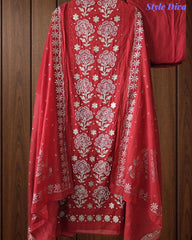 Designer Mul Cotton Unstitched Suit Set with Pita Work, Pearl Highlights & Mukiesh Dupatta