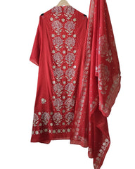 Designer Mul Cotton Unstitched Suit Set with Pita Work, Pearl Highlights & Mukiesh Dupatta
