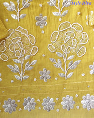 Designer Mul Cotton Unstitched Suit Set with Pita Work, Pearl Highlights & Mukiesh Dupatta
