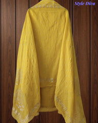 Designer Mul Cotton Unstitched Suit Set with Pita Work, Pearl Highlights & Mukiesh Dupatta