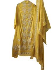 Designer Mul Cotton Unstitched Suit Set with Pita Work, Pearl Highlights & Mukiesh Dupatta