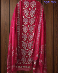 Designer Mul Cotton Unstitched Suit Set with Pita Work, Pearl Highlights & Mukiesh Dupatta