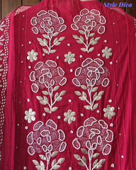 Designer Mul Cotton Unstitched Suit Set with Pita Work, Pearl Highlights & Mukiesh Dupatta