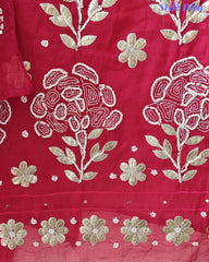 Designer Mul Cotton Unstitched Suit Set with Pita Work, Pearl Highlights & Mukiesh Dupatta
