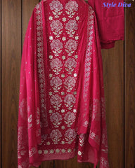 Designer Mul Cotton Unstitched Suit Set with Pita Work, Pearl Highlights & Mukiesh Dupatta
