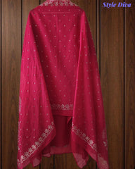 Designer Mul Cotton Unstitched Suit Set with Pita Work, Pearl Highlights & Mukiesh Dupatta