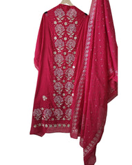 Designer Mul Cotton Unstitched Suit Set with Pita Work, Pearl Highlights & Mukiesh Dupatta