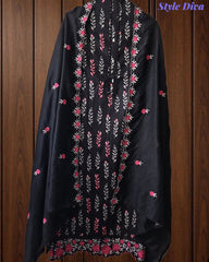 Cotton Printed Unstitched Suit Set with Daman Embroidery & Scalloped Mul Cotton Dupatta