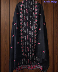 Cotton Printed Unstitched Suit Set with Daman Embroidery & Scalloped Mul Cotton Dupatta