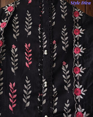Cotton Printed Unstitched Suit Set with Daman Embroidery & Scalloped Mul Cotton Dupatta