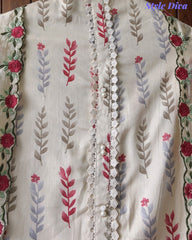 Cotton Printed Unstitched Suit Set with Daman Embroidery & Scalloped Mul Cotton Dupatta