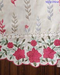 Cotton Printed Unstitched Suit Set with Daman Embroidery & Scalloped Mul Cotton Dupatta
